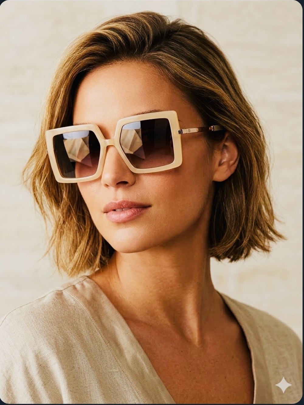 Martha Stewart Oversized Square Sunglasses - Cream Frame, Brown Lenses